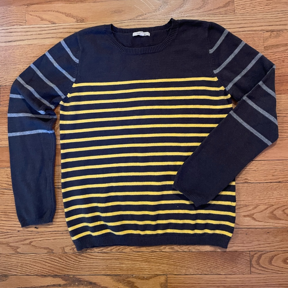 41 Hawthorn Lizzy Navy‎ Yellow Gray Striped Crewneck Pullover Sweater Size L